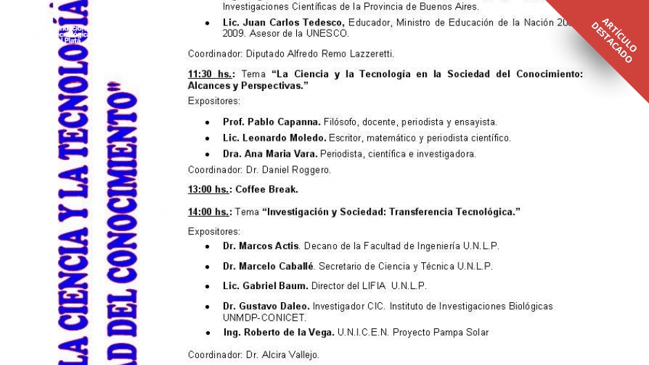 imagen - Primera Jornada &quot;La Ciencia y Tecnología en la Sociedad de Conocimiento&quot;